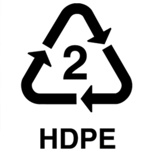 HDPE được nhận biết bằng số 2 trong tam giác tái chế.